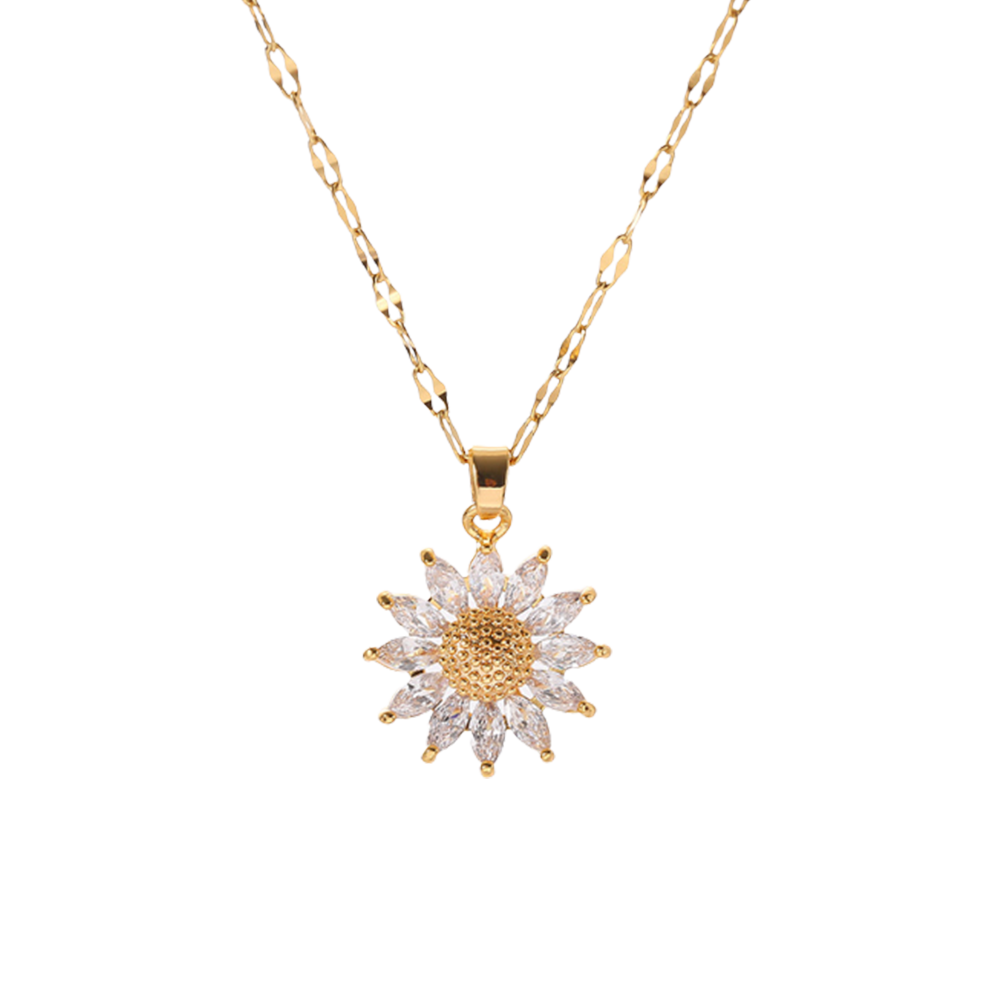 Zircon Sunflower Pendant Necklace